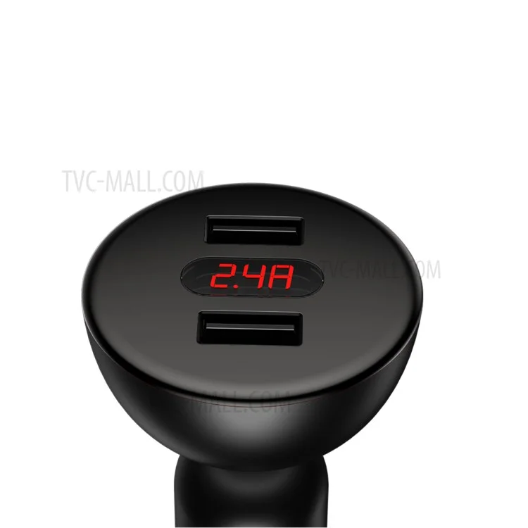 BASEUS BSC-C9X1 4.8A Dual USB Port Shake-head Digital Display Car Charger - Black
