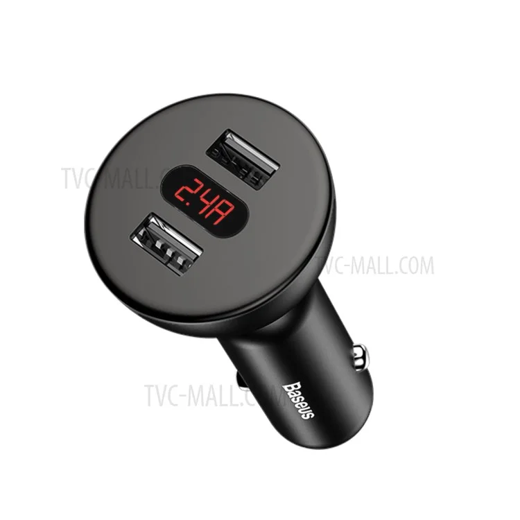 BASEUS BSC-C9X1 4.8A Dual USB Port Shake-head Digital Display Car Charger - Black