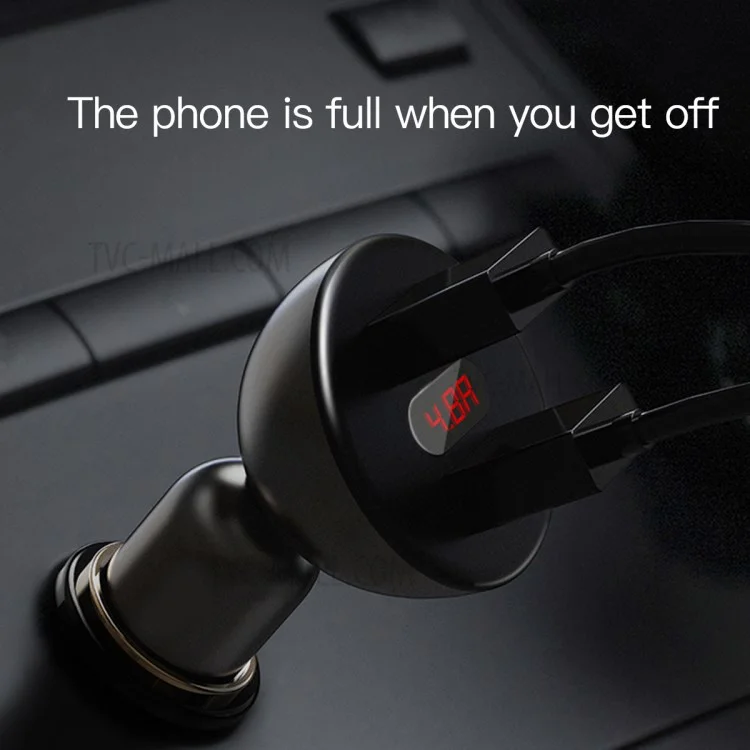 BASEUS BSC-C9X1 4.8A Dual USB Port Shake-head Digital Display Car Charger - Black