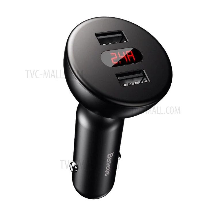 BASEUS BSC-C9X1 4.8A Dual USB Port Shake-head Digital Display Car Charger - Black
