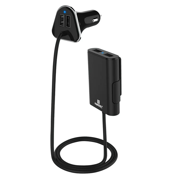 HAWEEL HWL-3001 9.6A 4 Ports USB Passenger Car Charger with Extending USB HUB 1.8m
