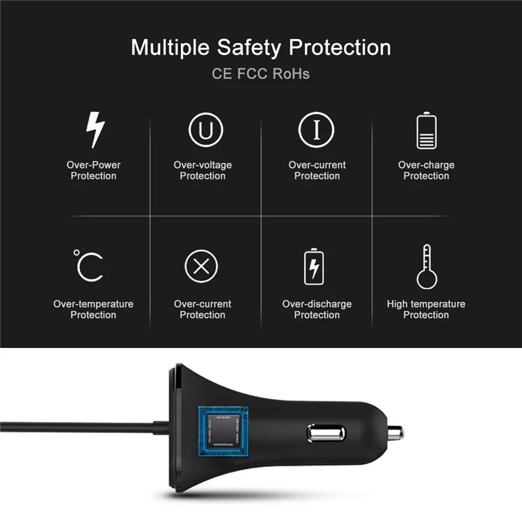 HAWEEL HWL-3001 9.6A 4 Ports USB Passenger Car Charger with Extending USB HUB 1.8m