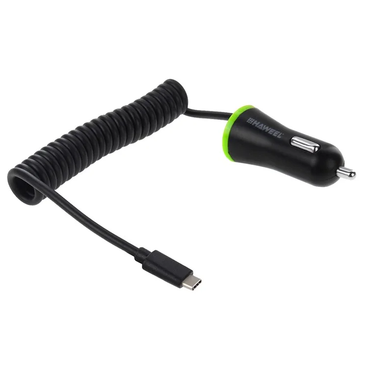 HAWEEL HWL-3312 Portable 2.1A Car Charger with USB Type C Spring Cable