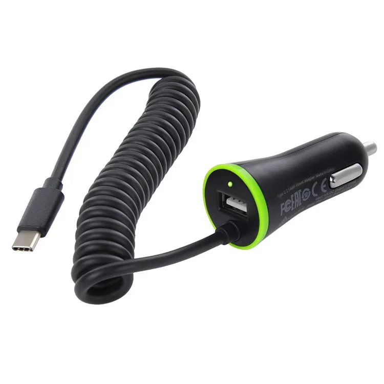 HAWEEL HWL-3312 Portable 2.1A Car Charger with USB Type C Spring Cable