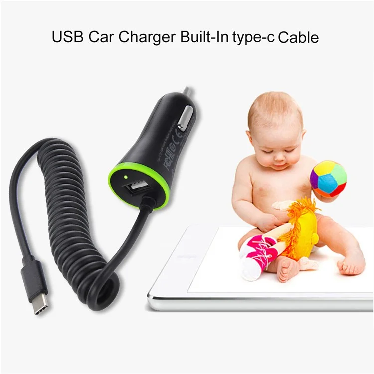 HAWEEL HWL-3312 Portable 2.1A Car Charger with USB Type C Spring Cable