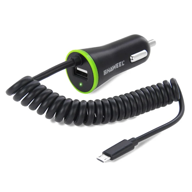 HAWEEL HWL-3310B Mini 2.1A Car Charger with Micro USB Spring Cord