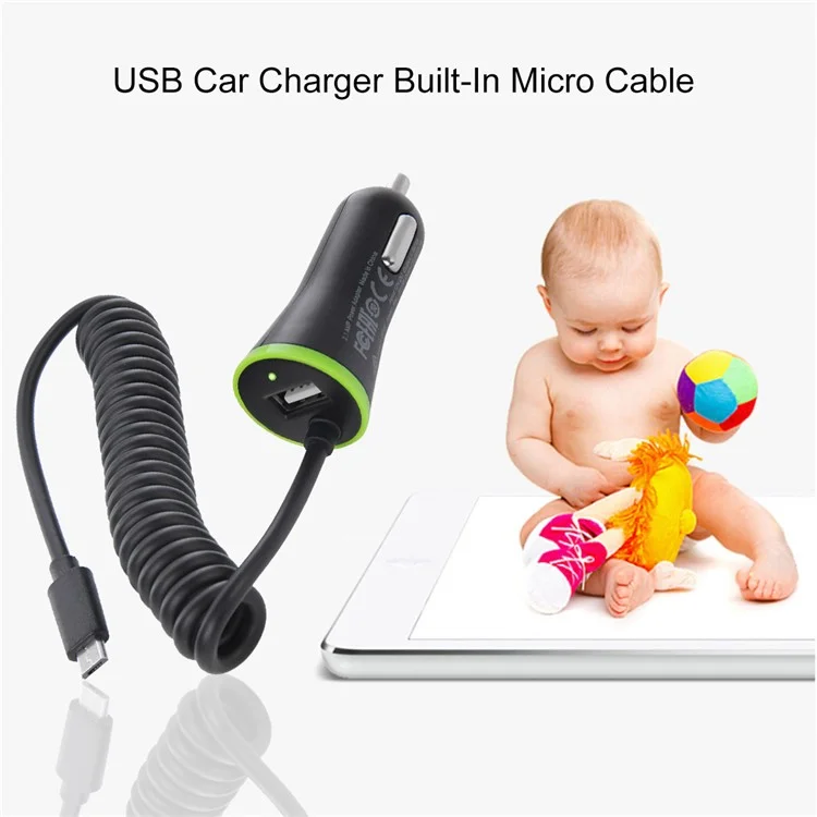 HAWEEL HWL-3310B Mini 2.1A Car Charger with Micro USB Spring Cord