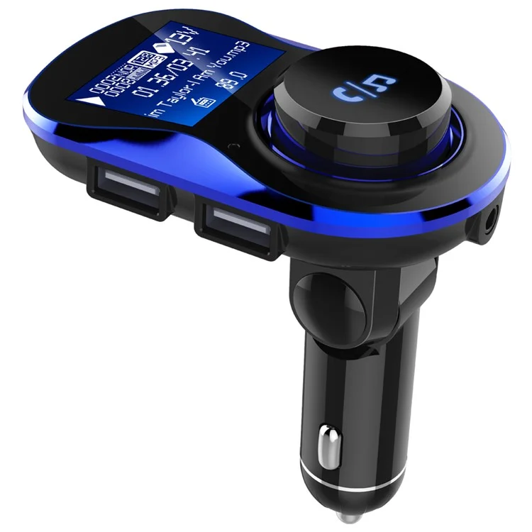 BC28 Car MP3 Player 1.4" Screen Bluetooth Hands-Free Receiver Speakerphone Car Charger with 2 USB Outputs with Big knob