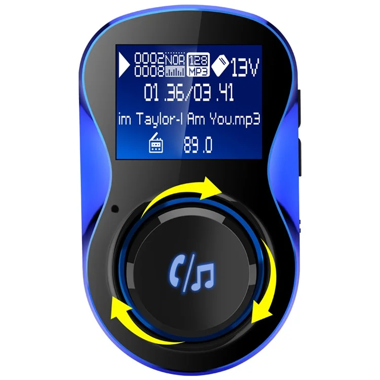 BC28 Car MP3 Player 1.4" Screen Bluetooth Hands-Free Receiver Speakerphone Car Charger with 2 USB Outputs with Big knob