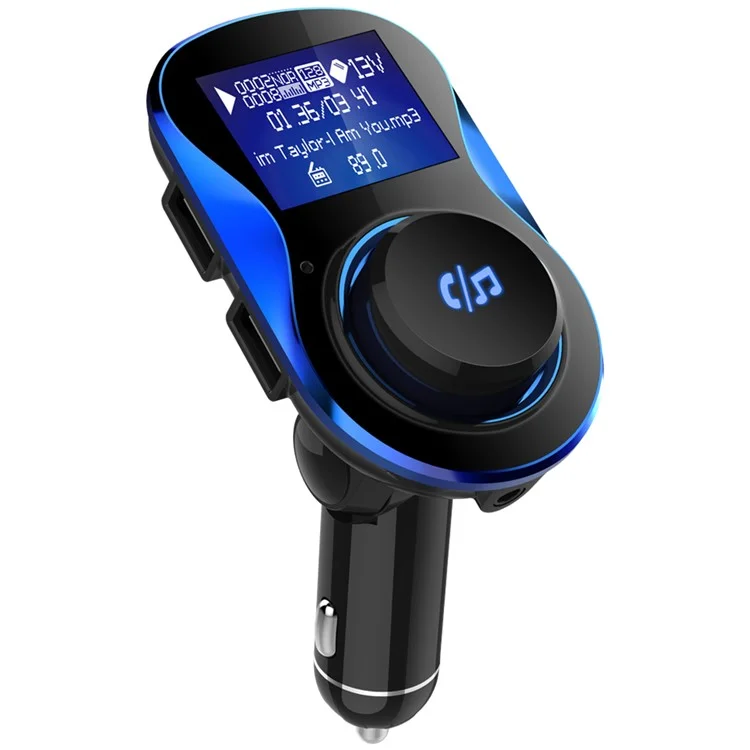 BC28 Car MP3 Player 1.4" Screen Bluetooth Hands-Free Receiver Speakerphone Car Charger with 2 USB Outputs with Big knob