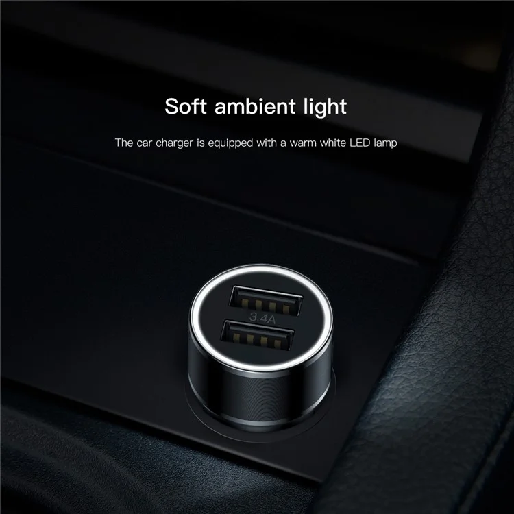 BASEUS Dual USB 3.4A Smart Fast Car Charge Charger for iPhone Samsung - Black