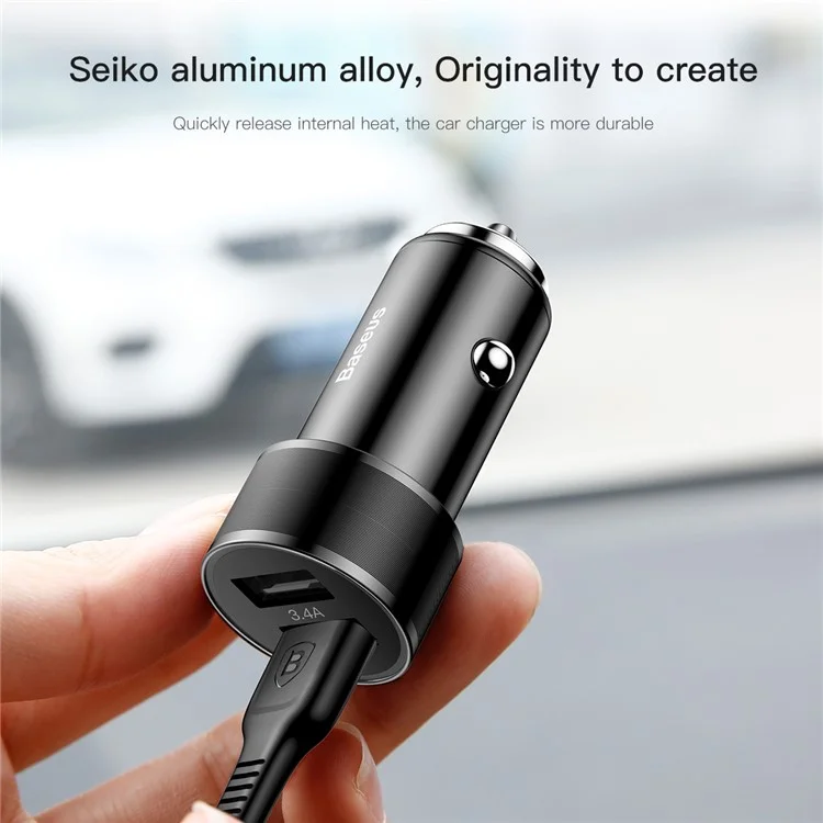 BASEUS Dual USB 3.4A Smart Fast Car Charge Charger for iPhone Samsung - Black