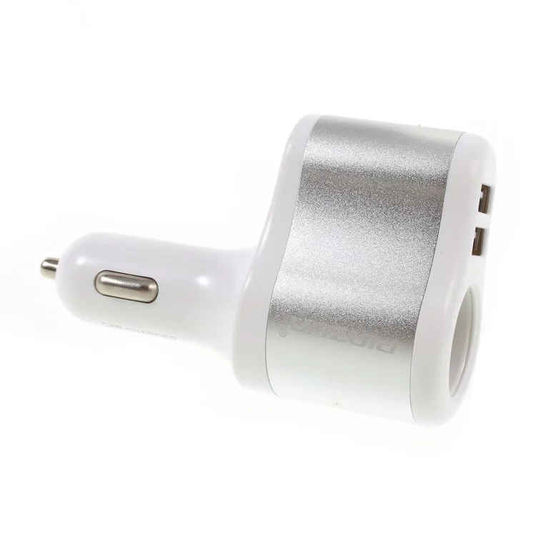 PINZUN CC-009 3.1A Fast Charge Dual USB Car Charger with Cigarette Lighter Socket - Silver