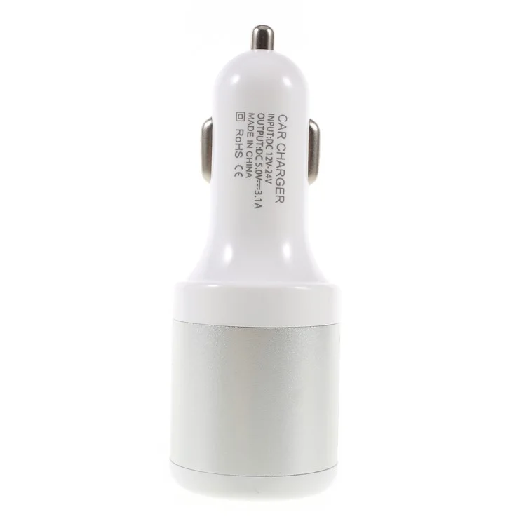 PINZUN CC-009 3.1A Fast Charge Dual USB Car Charger with Cigarette Lighter Socket - Silver