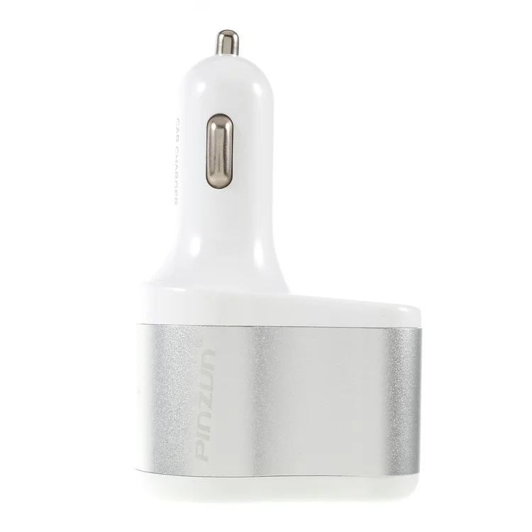 PINZUN CC-009 3.1A Fast Charge Dual USB Car Charger with Cigarette Lighter Socket - Silver