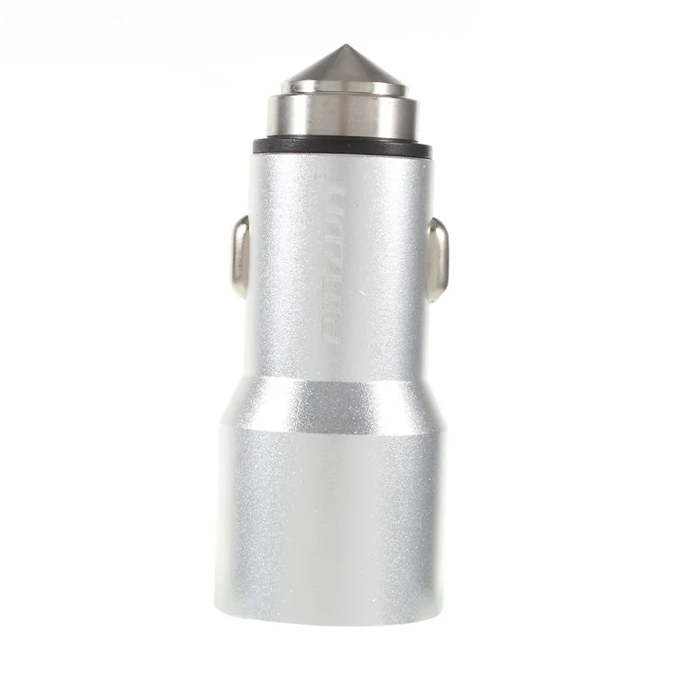 PINZUN CC-011 Dual USB Smart Car Charger with Safety Hammer - Silver