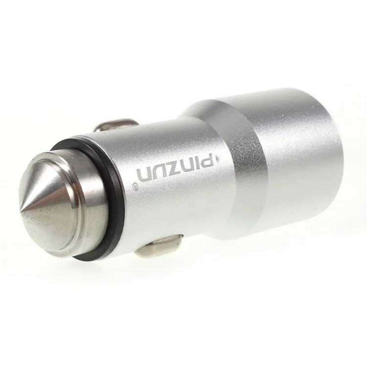 PINZUN CC-011 Dual USB Smart Car Charger with Safety Hammer - Silver