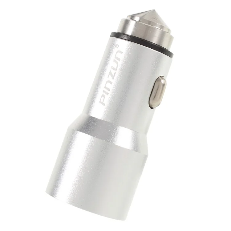 PINZUN CC-011 Dual USB Smart Car Charger with Safety Hammer - Silver