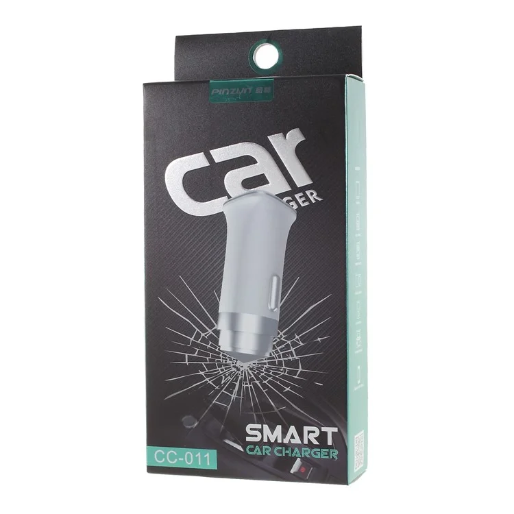 PINZUN CC-011 Dual USB Smart Car Charger with Safety Hammer - Silver