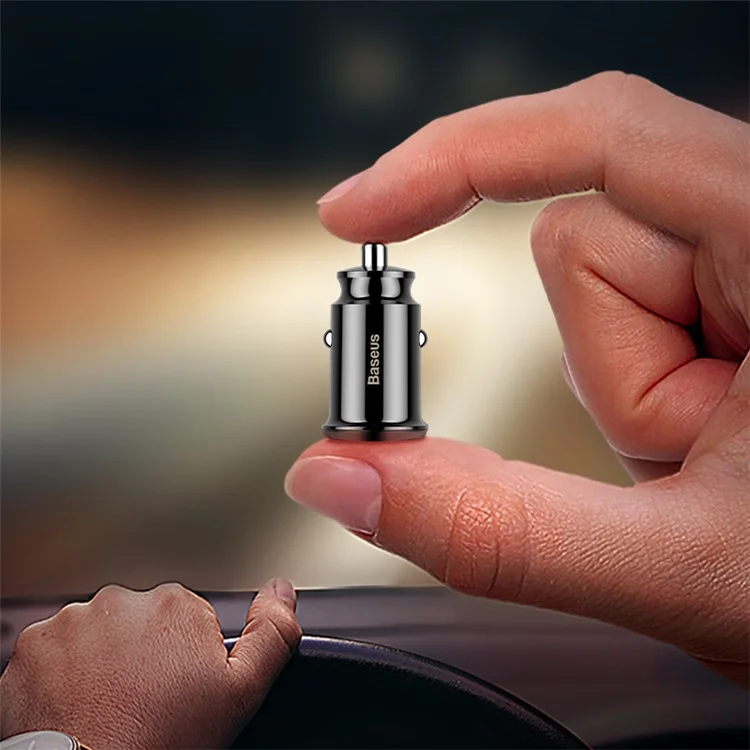 BASEUS Mini Smart Car Charger CE/FCC/ROHS Certified 3.1A Dual USB Quick Charge Car Adapter for iPhone iPad Samsung - Black