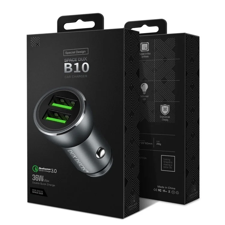 DUX DUCIS B10 36W Dual Ports QC3.0 Quick Charge USB Car Charger for iPhone Samsung Huawei
