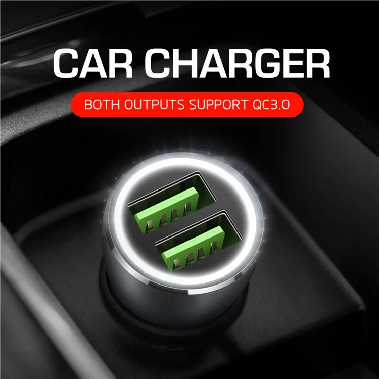 DUX DUCIS B10 36W Dual Ports QC3.0 Quick Charge USB Car Charger for iPhone Samsung Huawei