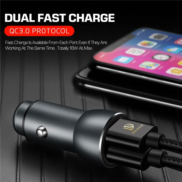 DUX DUCIS B10 36W Dual Ports QC3.0 Quick Charge USB Car Charger for iPhone Samsung Huawei