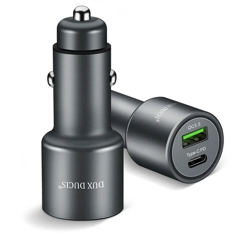 DUX DUCIS Aluminum Alloy QC 3.0 USB + PD Type-C Dual Fast Car Charger - Grey