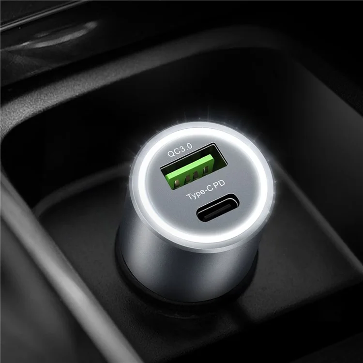 DUX DUCIS Aluminum Alloy QC 3.0 USB + PD Type-C Dual Fast Car Charger - Grey