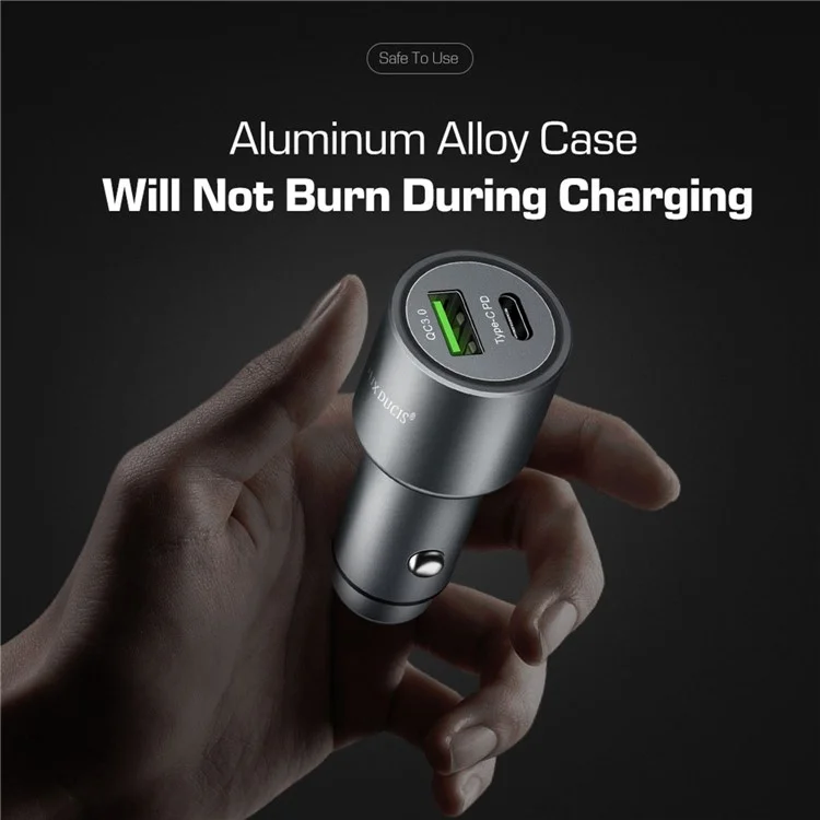 DUX DUCIS Aluminum Alloy QC 3.0 USB + PD Type-C Dual Fast Car Charger - Grey