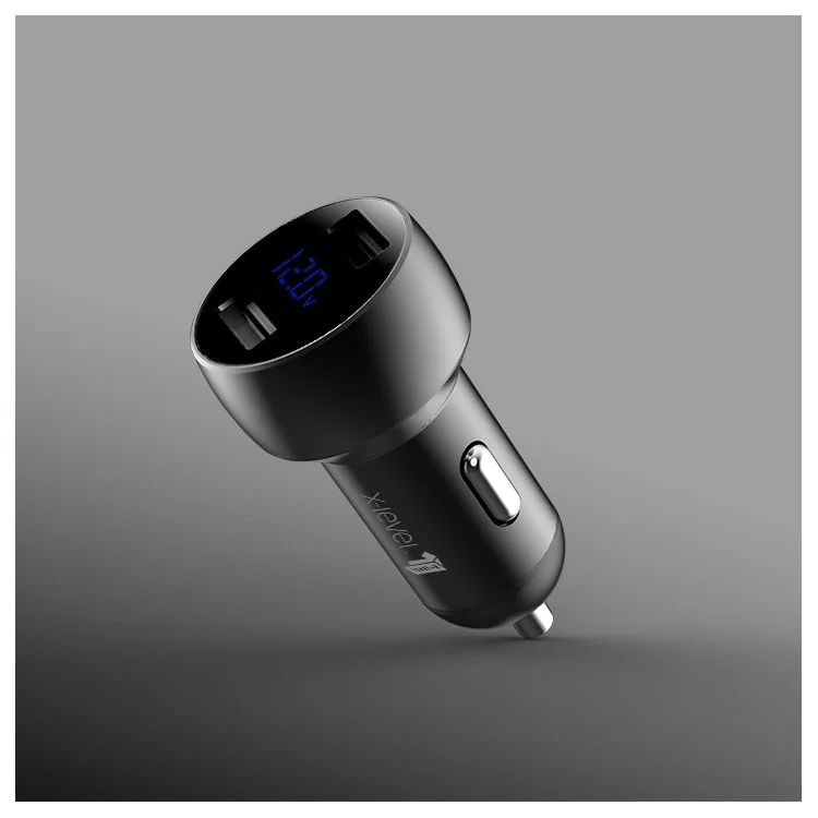 X-LEVEL 4.8A Dual USB Smart Car Charger with LED Display Voltage Detection - Black