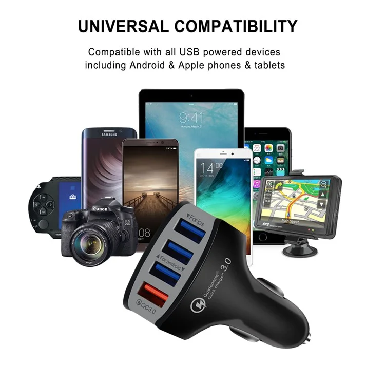 Caricabatterie da auto USB universale a 4 porte QC3.0 per telefoni cellulari per iPhone Samsung Huawei