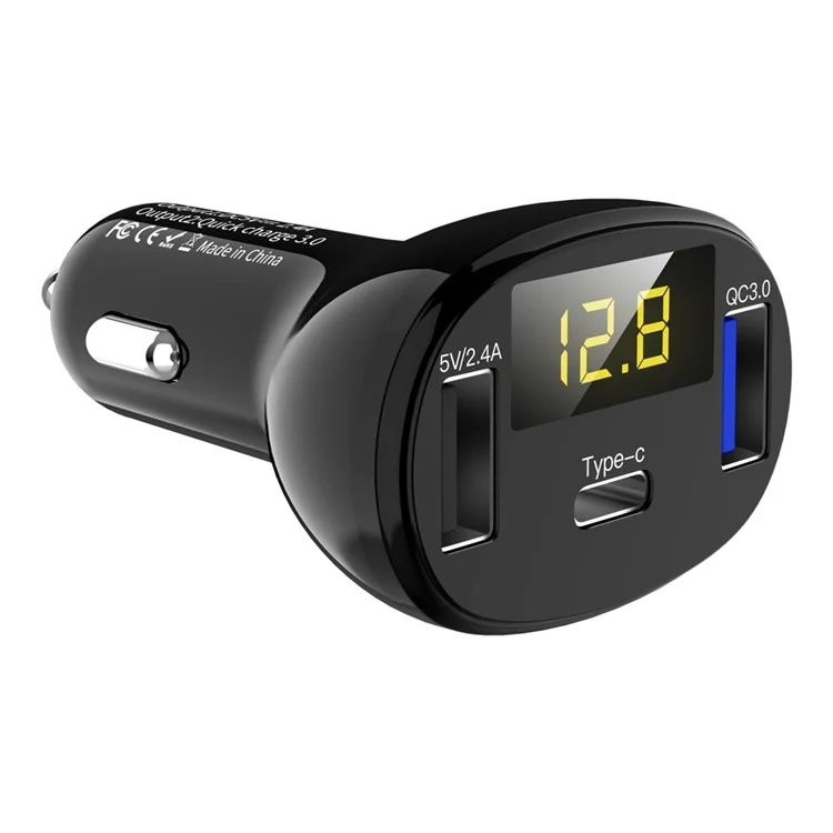 Caricabatterie da auto rapido QC 3.0 con doppia porta USB Type-C e display a LED