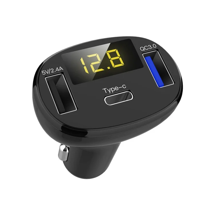 Caricabatterie da auto rapido QC 3.0 con doppia porta USB Type-C e display a LED