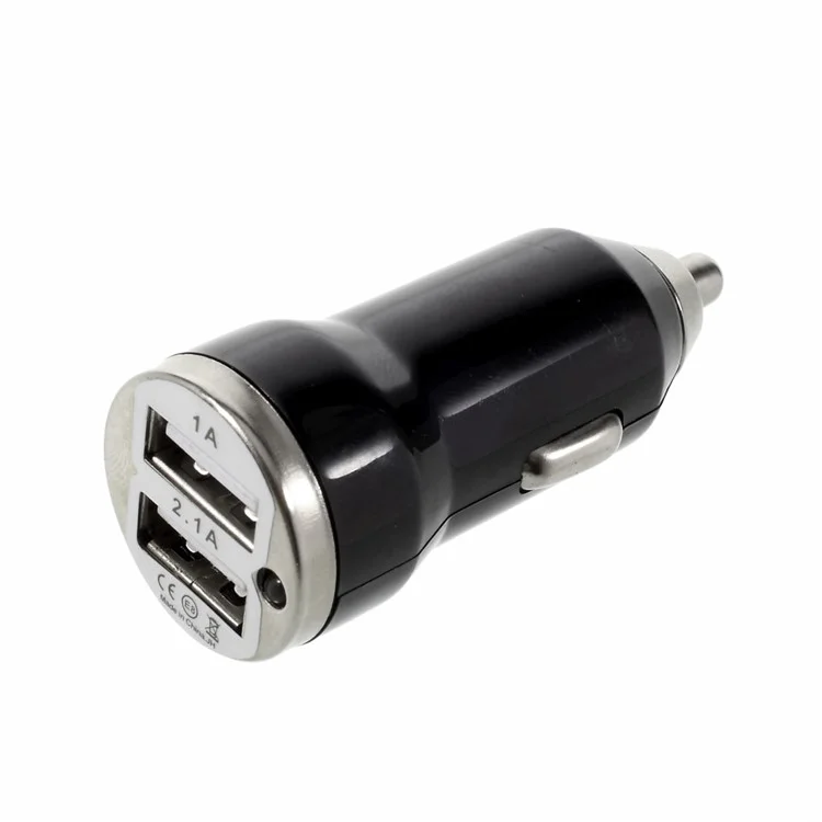 2.1A/1A Dual-USB-Port Car Charger for iPhone iPad Samsung Sony Etc - Black