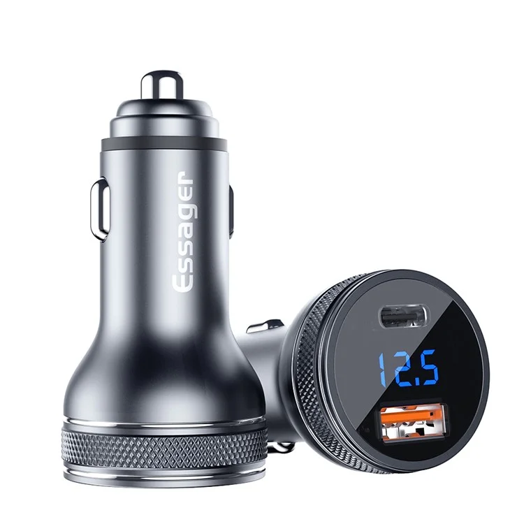 Caricabatterie per auto ESSAGER PD 3.0+QC 3.0 da 36W con display digitale, adattatore a doppia porta Type-C USB-A
