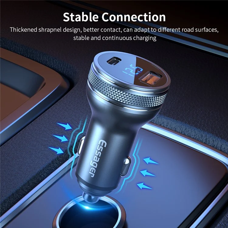 Caricabatterie per auto ESSAGER PD 3.0+QC 3.0 da 36W con display digitale, adattatore a doppia porta Type-C USB-A
