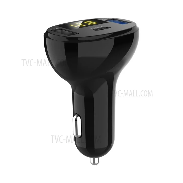 C02 Digital Display Type-C e Dual USB Ports Car Charger