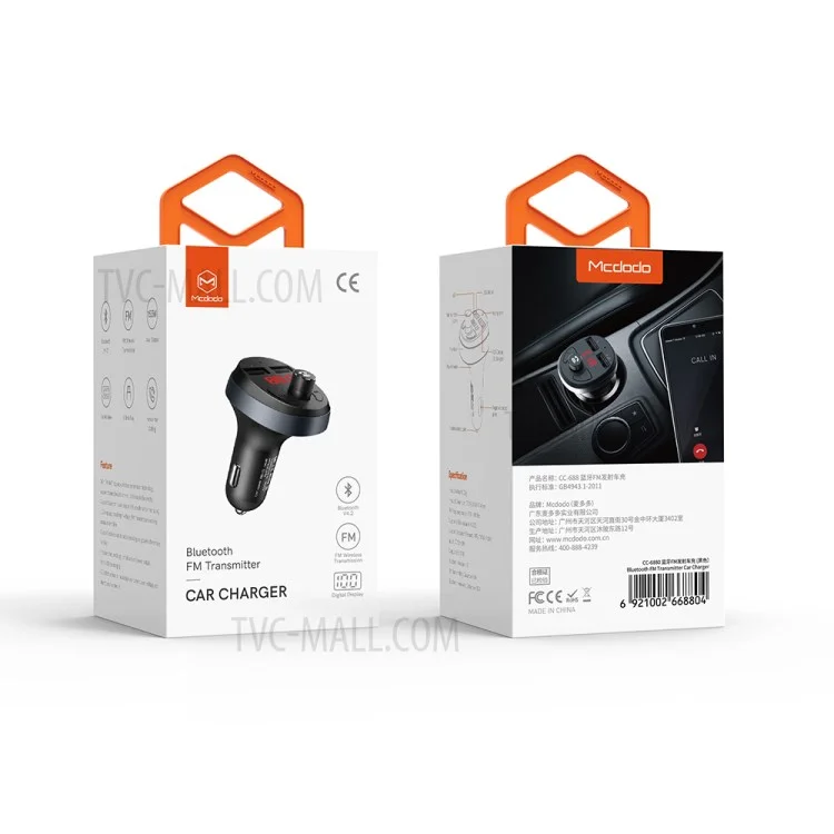 MCDODO CC-6880 Bluetooth-FM-Transmitter-Autoladegerät Kabellose Bluetooth-FM-Radioschnittstelle Musikplayer - Schwarz