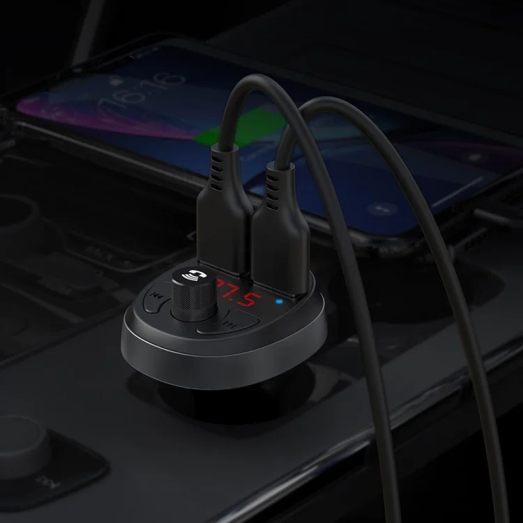 MCDODO CC-6880 Bluetooth-FM-Transmitter-Autoladegerät Kabellose Bluetooth-FM-Radioschnittstelle Musikplayer - Schwarz