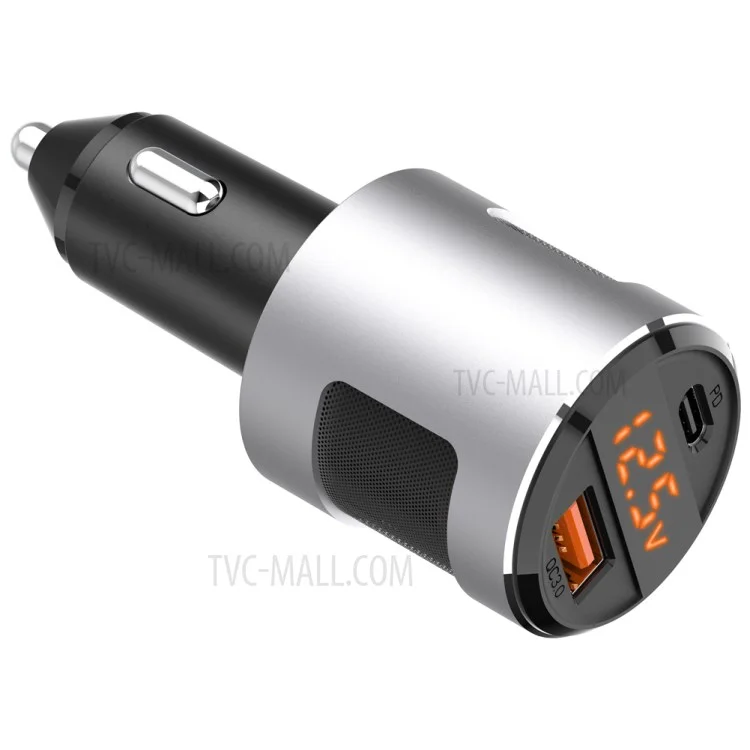 SC01 USB Car Charger 18W QC3.0 65W PD Type C Dual Ports Car Fast Charger Adapter - Silver
