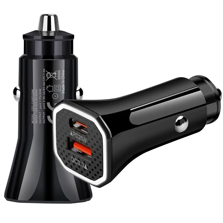YSY-316PD20W QC3.0 USB + PD 20W Type-C Dual Port Mobile Caricatore Adattatore di Ricarica Rapida - Nero