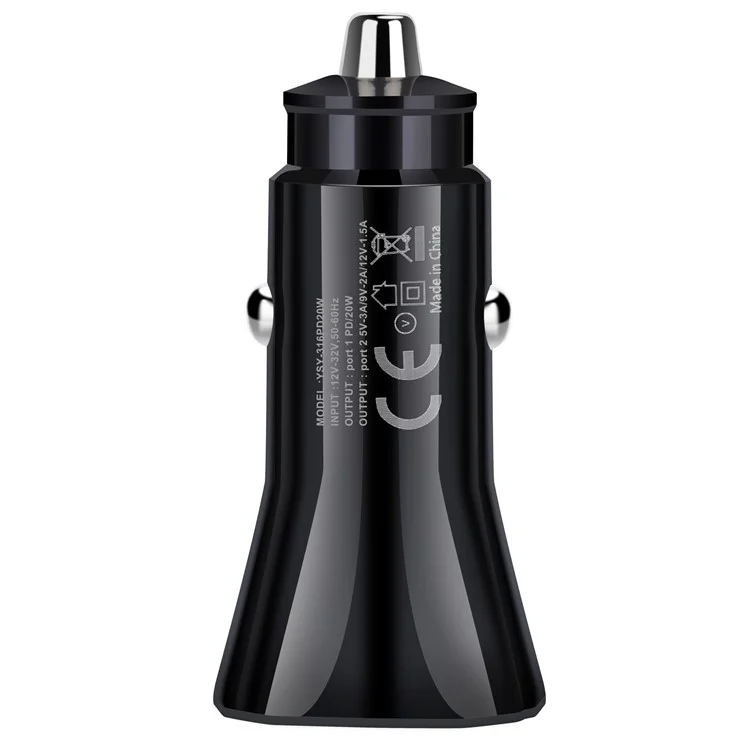 YSY-316PD20W QC3.0 USB + PD 20W Type-C Dual Port Mobile Caricatore Adattatore di Ricarica Rapida - Nero
