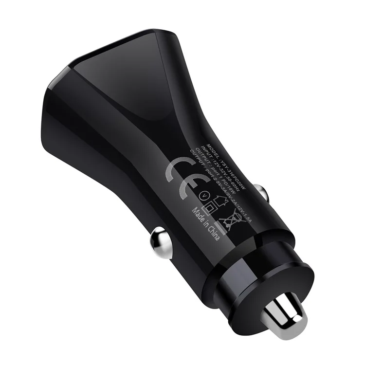 YSY-316PD20W QC3.0 USB + PD 20W Type-C Dual Port Mobile Caricatore Adattatore di Ricarica Rapida - Nero