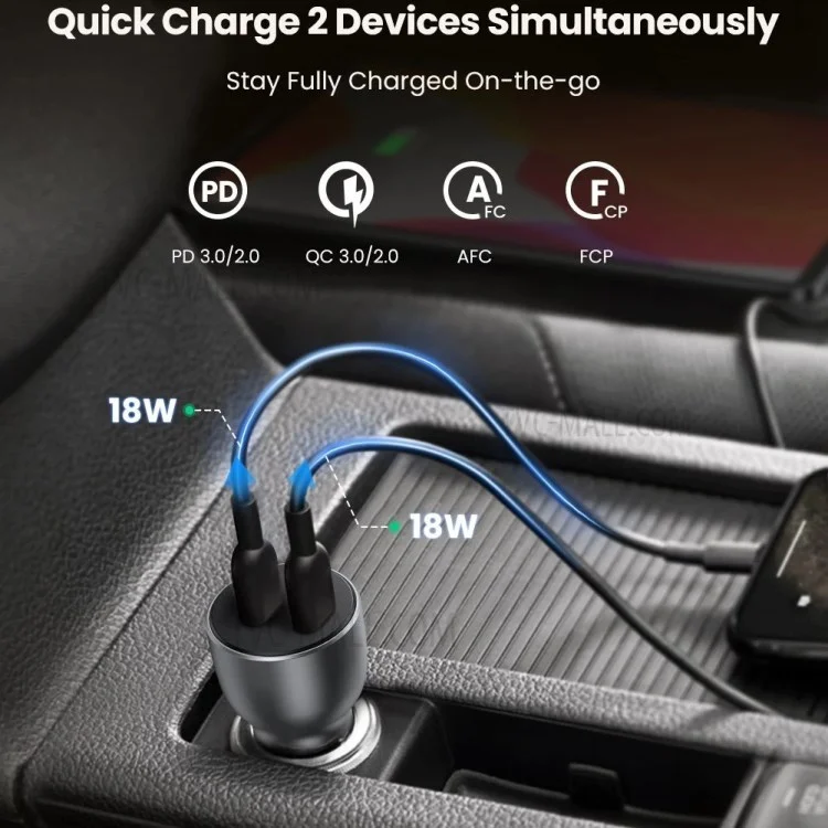 UGREEN 70594 36W Dual USB-C Ports PD Fast Charging Phone Car Charger Power Adapter