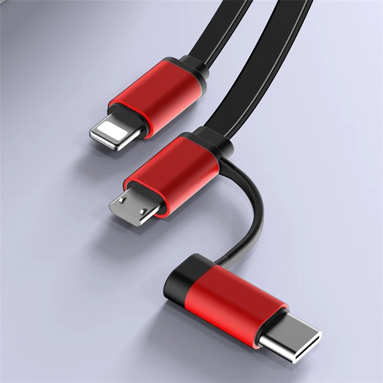 SUMI-TAP 3 in 1 Telescopic Car Charger Cable PD+QC3.0 Fast Charging Cable Cord with Type-C Micro USB Lightning Port - Red