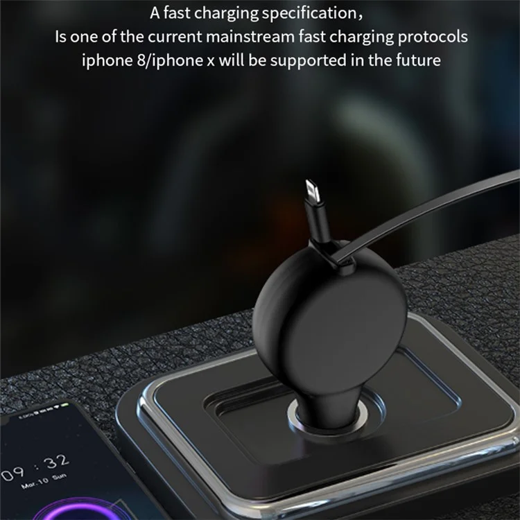 SUMI-TAP 3 in 1 Telescopic Car Charger Cable PD+QC3.0 Fast Charging Cable Cord with Type-C Micro USB Lightning Port - Red