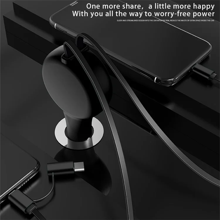 SUMI-TAP 3 in 1 Telescopic Car Charger Cable PD+QC3.0 Fast Charging Cable Cord with Type-C Micro USB Lightning Port - Red