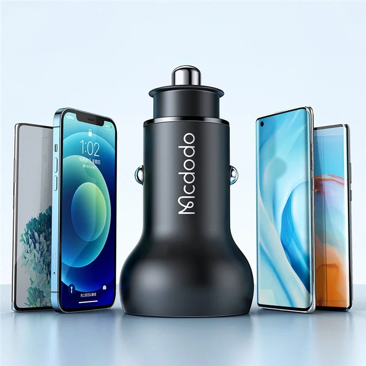 Mcdodo CC-7030 MDD 45W USB + Type-C Dual Port Car Charger со Светодиодным Дисплеем - Черный