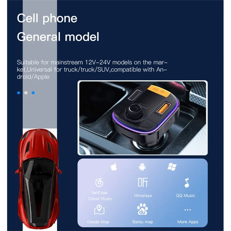 YESIDO Y45 Bluetooth-compatible 5.0 Wireless FM Transmitter PD + QC 3.0 Dual USB Car Charger with Colorful Light